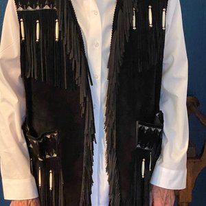 Black suede fringe hand painted vest